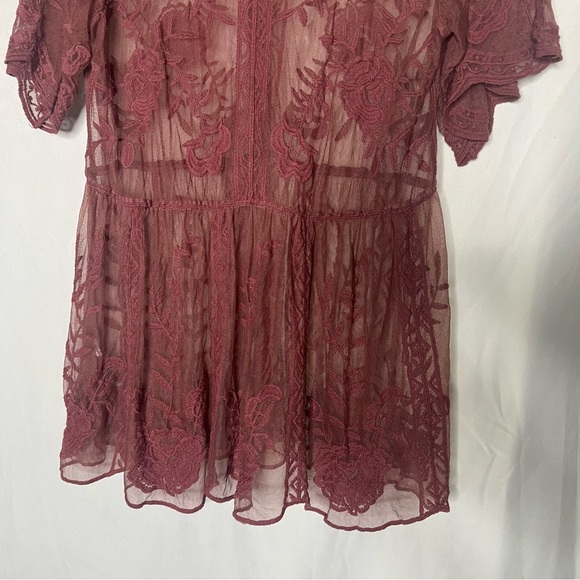 Lane Bryant Pink Lace Embroidered Short Sleeve Top Size 10/12 Women’s Blouse - Picture 11 of 11